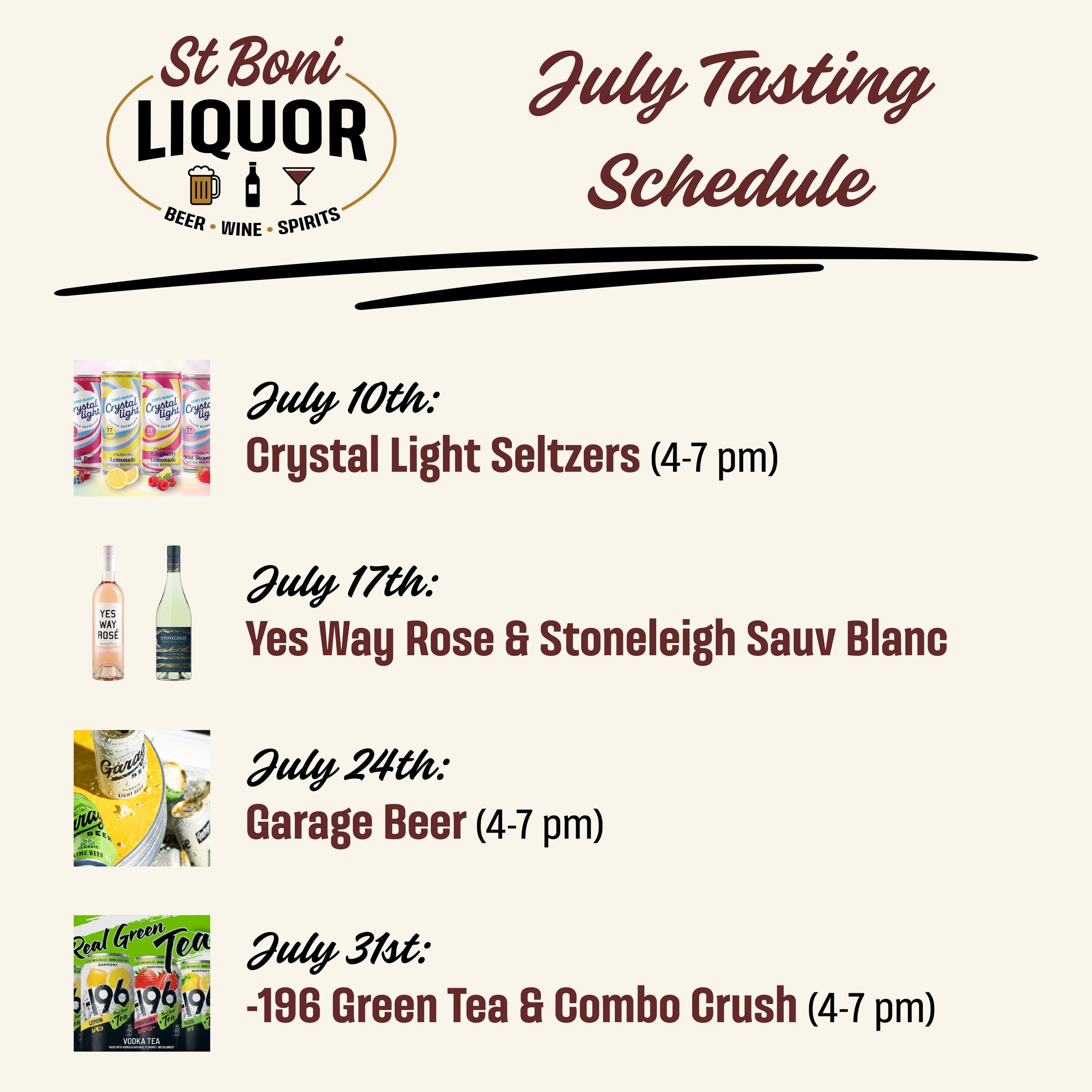 TASTING SCHEDULE