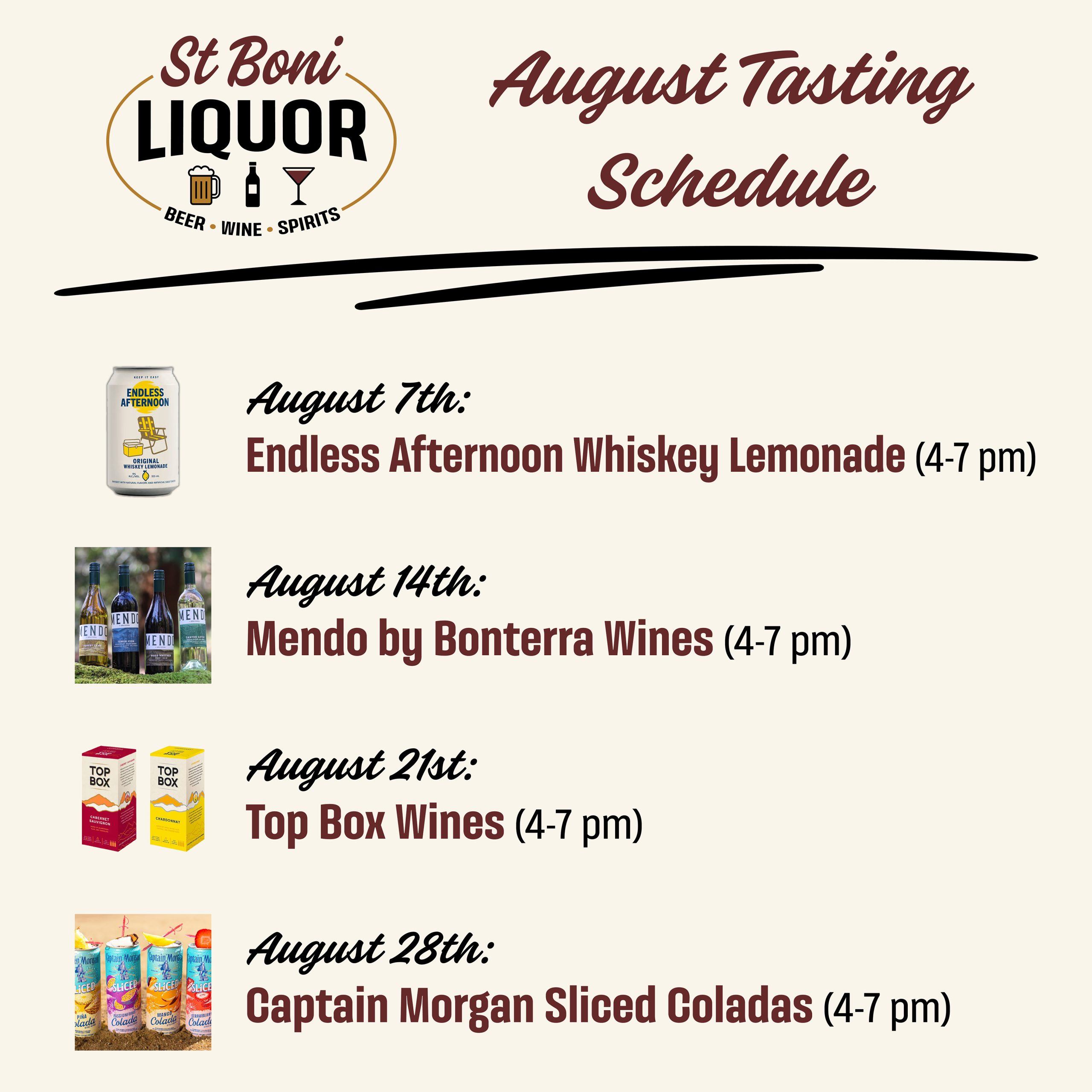 TASTING SCHEDULE Aug