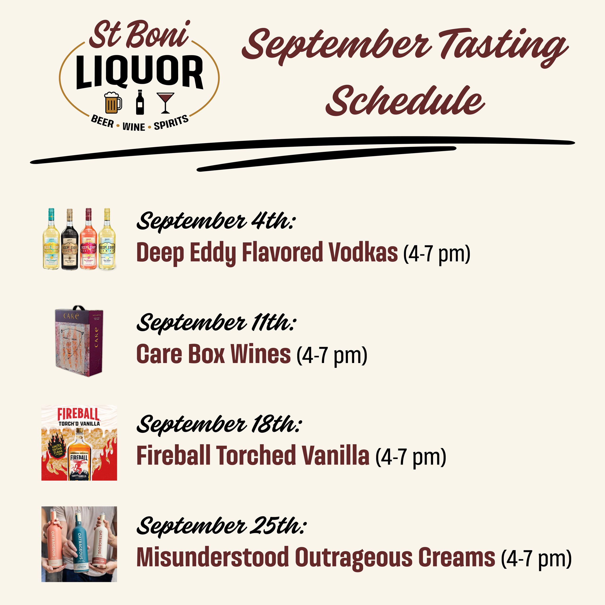 TASTING SCHEDULE Aug